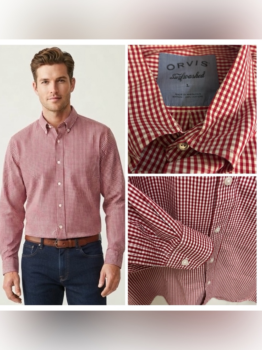 Orvis Surfwashed Cotton Button-Down Shirt - Red & White Gingham